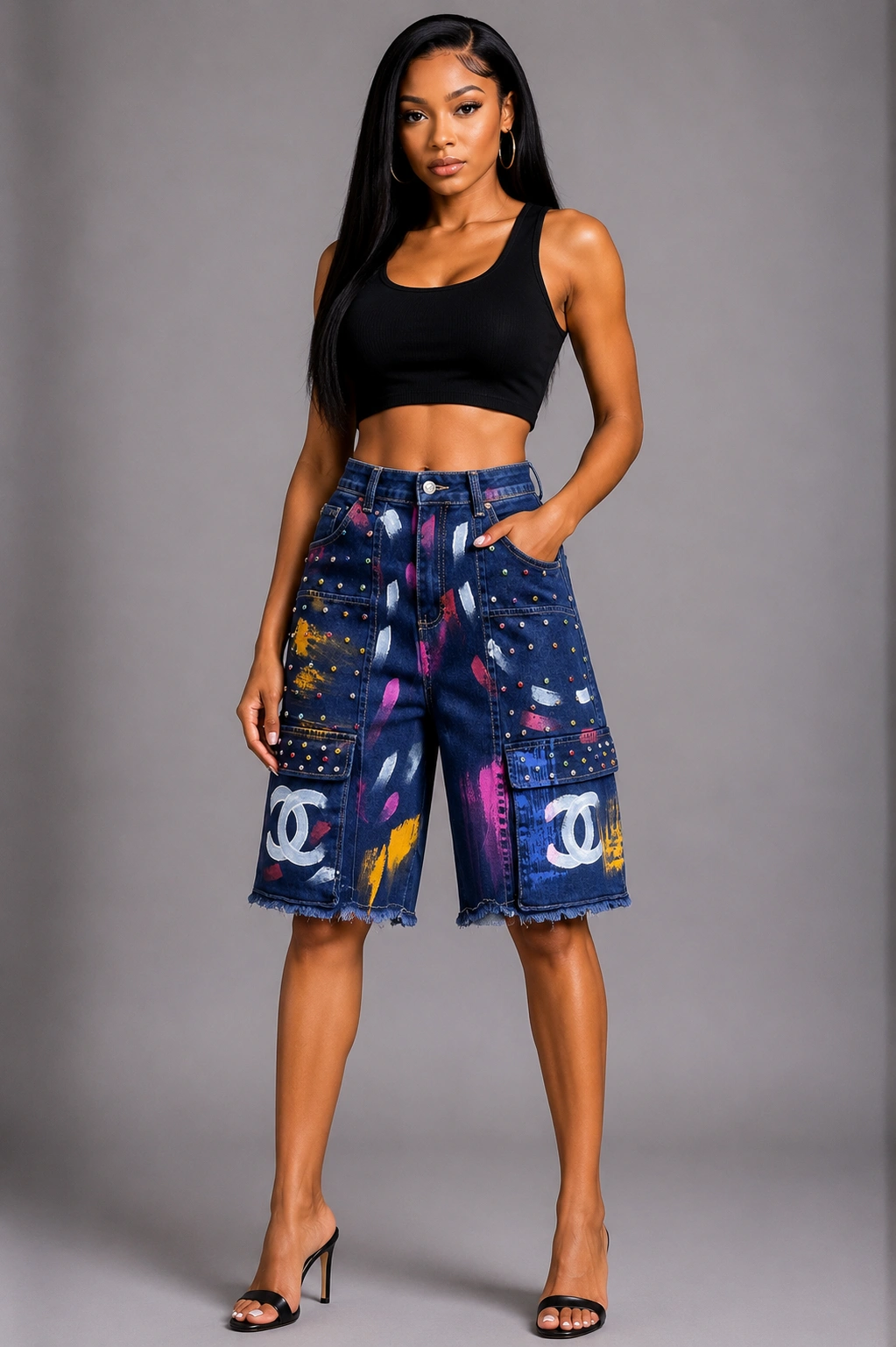 Confident style in vibrant denim outfit vibrant denim - Image 1