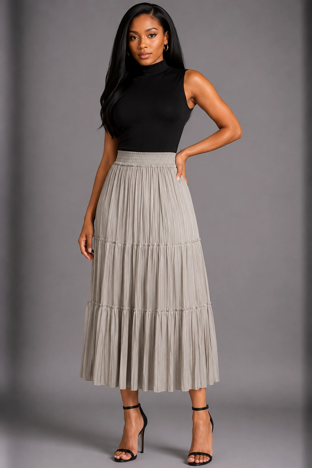 Elegant fashion portrait in studio setting Brown Skirt (Copy) - Image 1