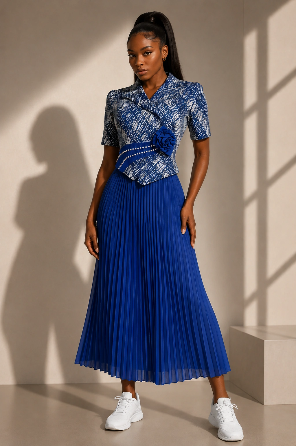 Confident elegance in blue monochrome Luxury floral - Image 1