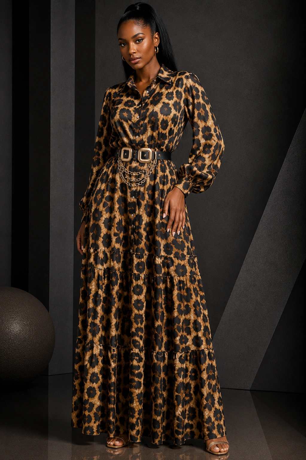Contemporary elegance in a dark studio Contemporary dark gown - Image 1