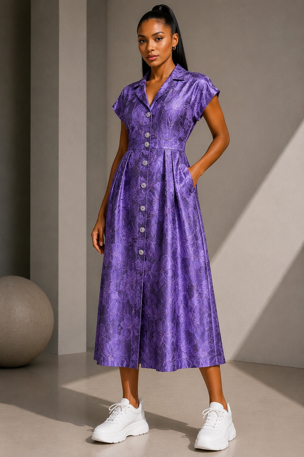 Fashion portrait in minimalist studio setting Luxury Purple - Image 1