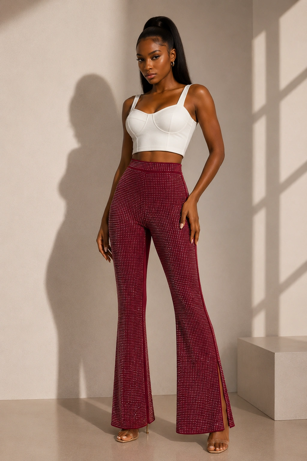 Minimalist fashion editorial portrait Wine Elegant palazo - Image 1