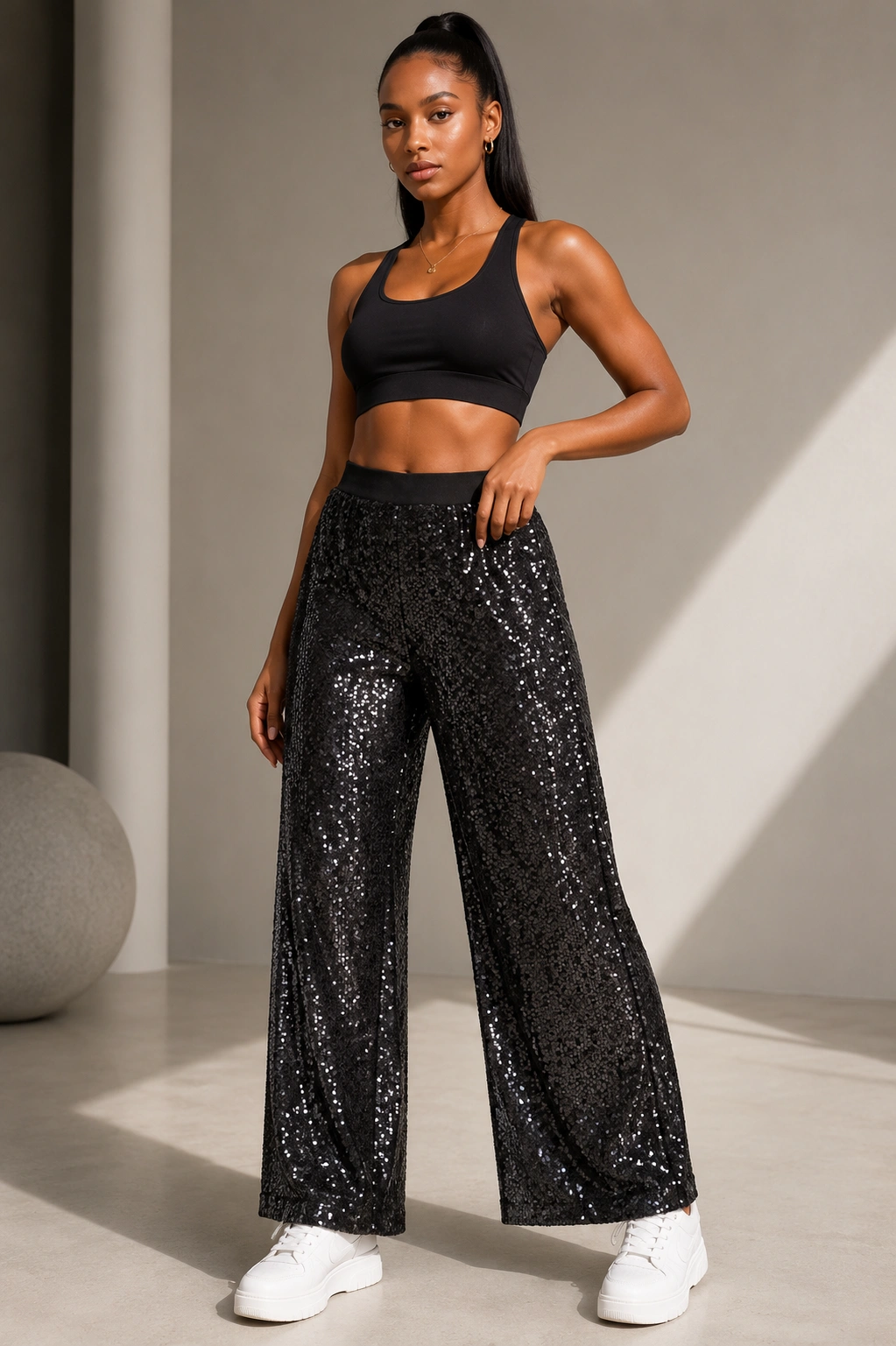 Minimalist fashion in sequined elegance Sequined elegance trouser - Image 1