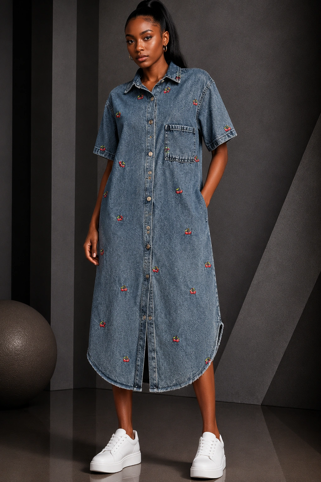 Minimalist fashion portrait with denim details3 Denim gown - Image 1