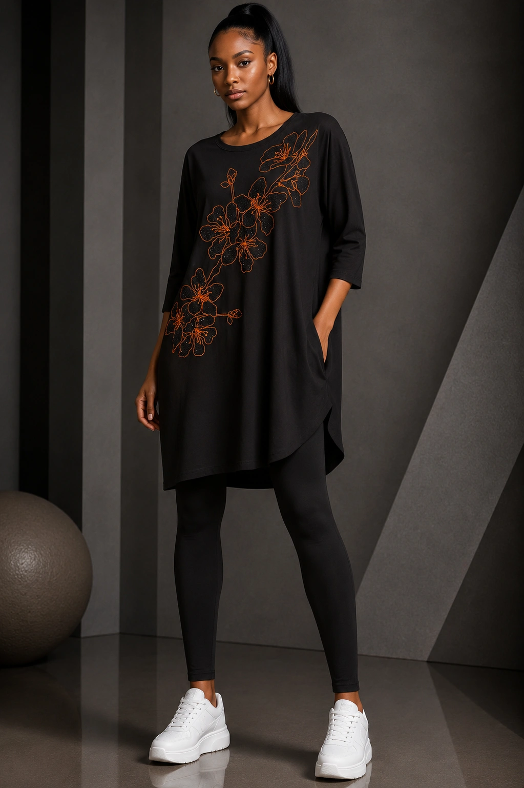 Modern fashion portrait with floral accents Modern fashion with floral accents dress - Image 1